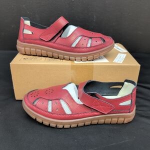 Women's Leather Soft Sole Adjustable Strap Loafers Sandal 36 Burgundy